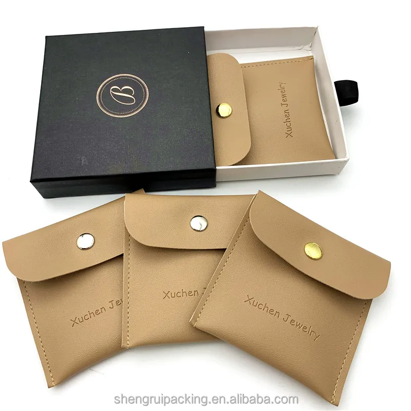 Custom PU Envelope Jewelry Pouch Bag With Embossed Logo Fashion Faux  Leather Envelope Pouch With Button