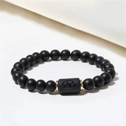 Handmade Natural Stone Zodiac Sign Stretch Bracelet Black Agate Beads Bracelets Black Obsidian Zodiac Beaded Bracelets