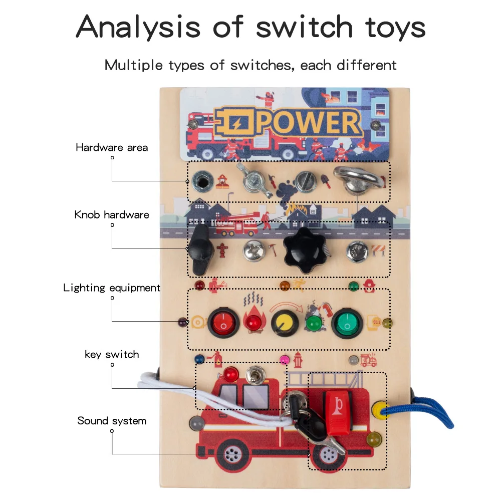 나무 감각 여행 완구 전자식 LED 조명 스위치 버스 보드 몬테소리 유아용 장난감 나사와 너트 포함
