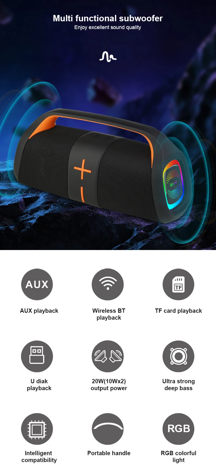 Kisonli K12 20W Blue Tooth Speaker 5.3 Tws Branded Speaker