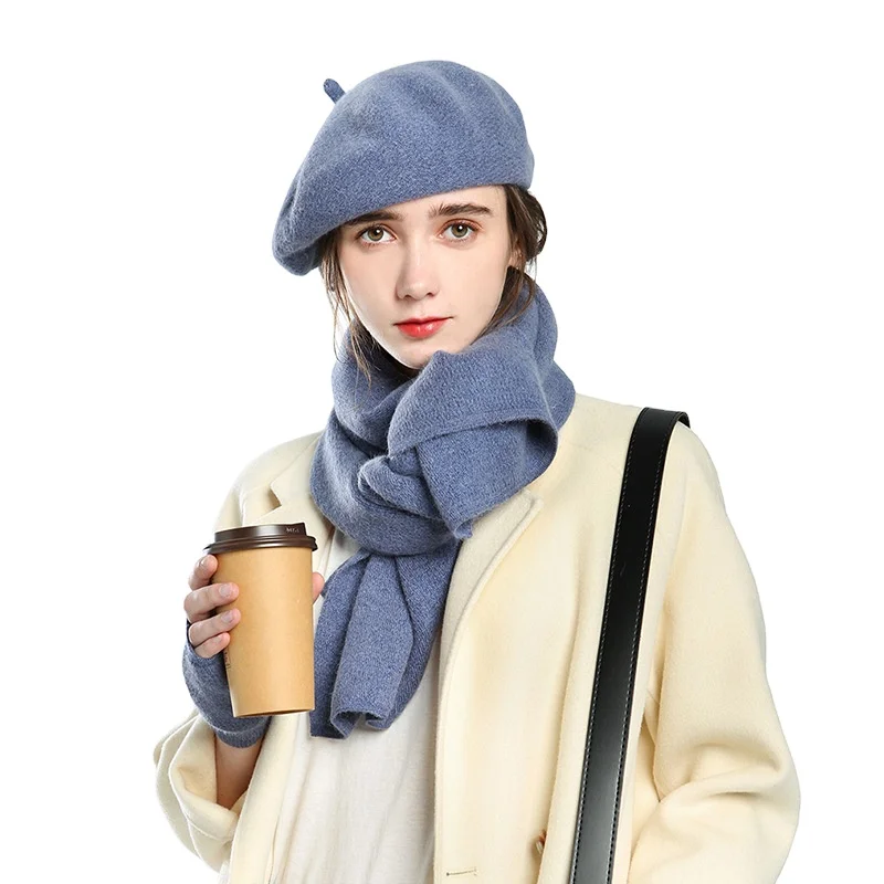 Wholesale Fashion Casual Pure Color Cashmere Scarf Hat Gloves Set Fall Winter Warm Scarves For Women Stylish