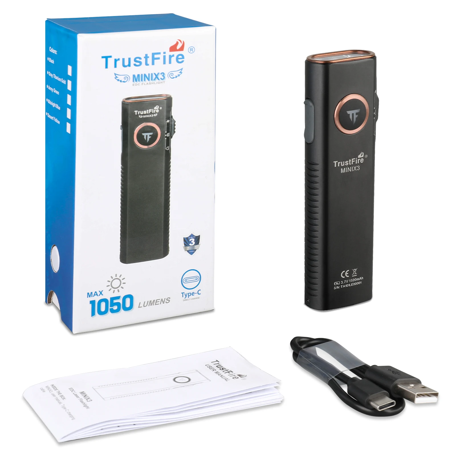 TrustFire MINIX3 フラッシュライト TrustFire Mini X3 Rechargeable EDC Flashlight with White