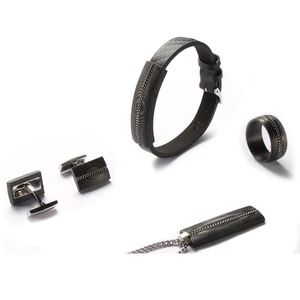 Custom Logo Black Carbon Fiber Men's Jewelry Sets-Wedding Engagement Bracelet Cufflinks Necklace