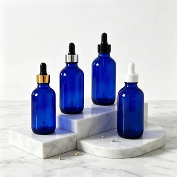 120ml Blue Boston Bottle with Screw Cap & Dropper Glass for Essential Oils