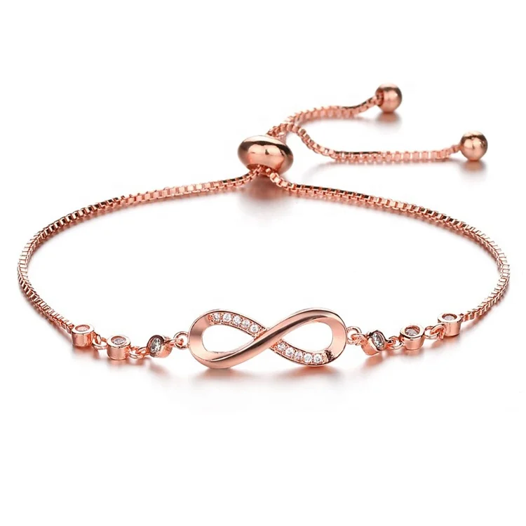 Fashion Clear Crystal Infinity Bracelets Adjustable Length Box Chain Bracelet