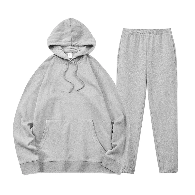 Fall Winter Plain Sweat Suits Cotton 2 Piece Pullover Hoodies Sweatpants Track Suit Private Label Tracksuit Casual Sweatsuit