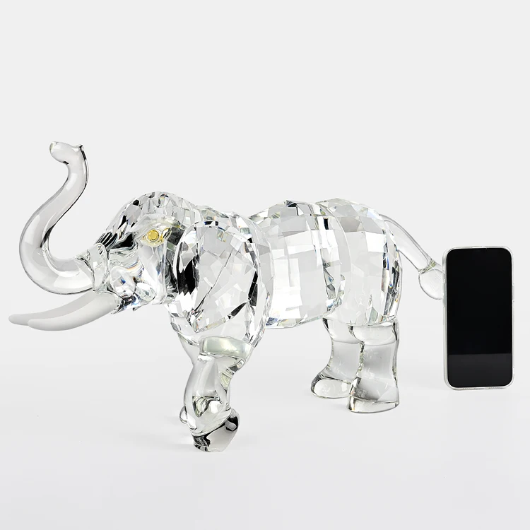 Décorations modernes de bureau brillantes, éléphant en cristal de grande taille, souvenirs en artisanat animalier en cristal