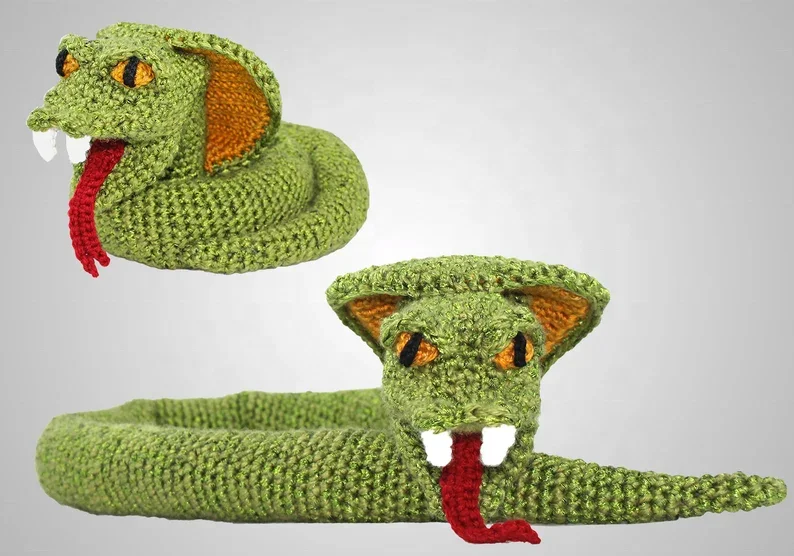 Crochet Cobra Hat & Toy Pattern Unisex Cool Snake Beanie & Amigurumi Stuffed Animal Easy Instructions Outdoor Party Kids Adults