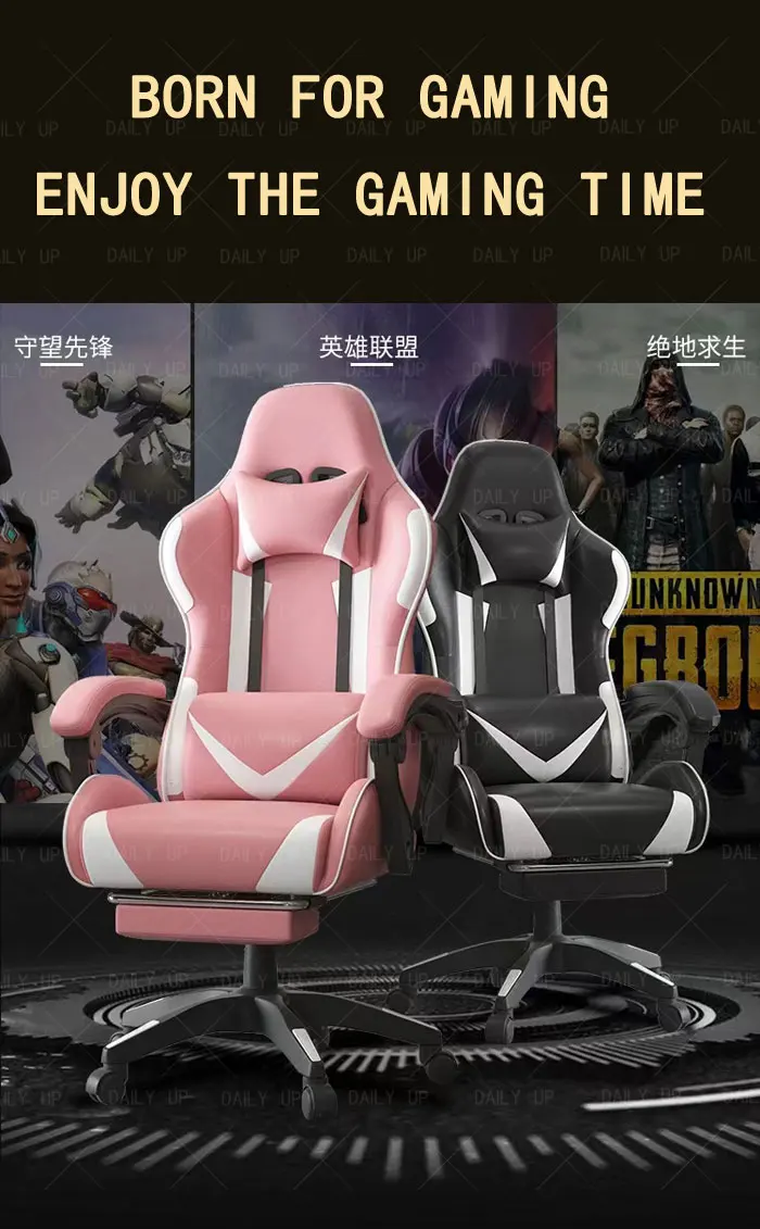 Swivel Adjustable Leather Gaming Chair With Headrest Faux Leather Silla Gaming Office Computer Racing Chair For E-Sport Gamers