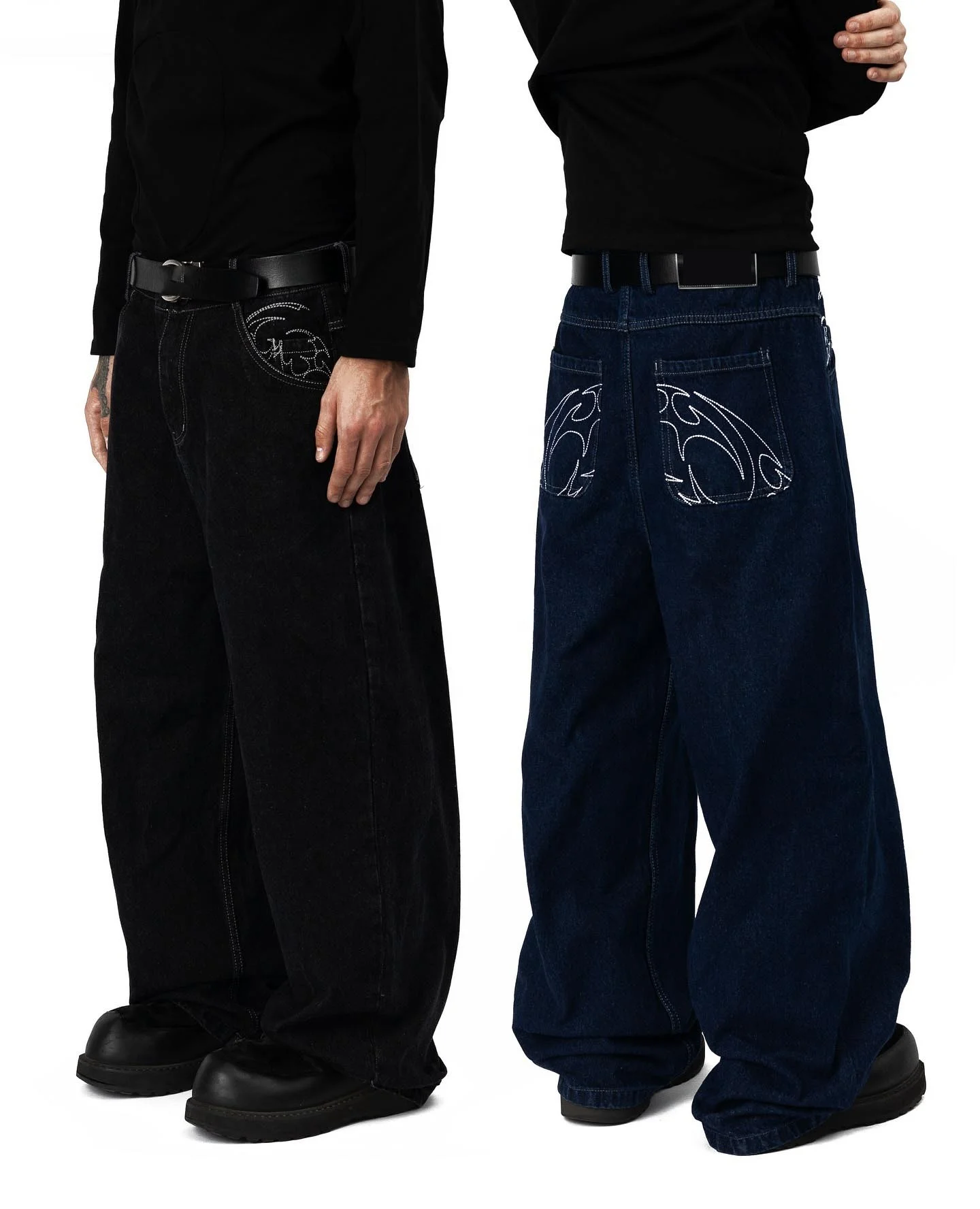 For Custom Japanese Style Boot Cut High Waist Washed Selvedge Straight Button Wide Leg Flared Baggy Jeans Denim Pant Men gallery 2