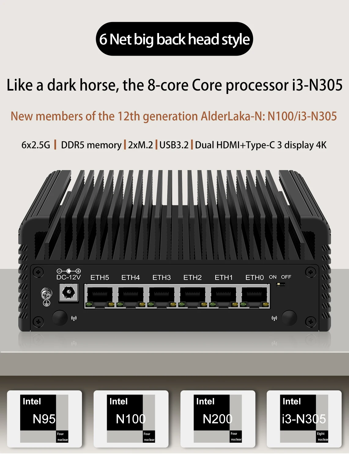 6 LAN I226-V 2.5G Firewall Router Core 3 N355 N150 Fanless