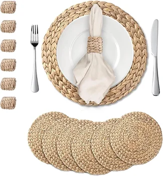 Wholesales Round Woven Placemats Natural Water Hyacinth Place mats for wedding Braided Straw Table Mat for Dining Table placemat