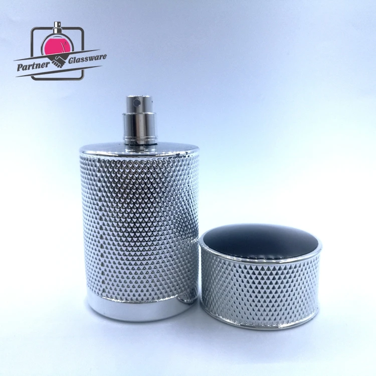 100ml High Quality Empty Cylinder Shape Luxury Silver Glass Perfume Bottle with Aluminum Cap