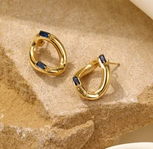 Wholesale Trendy 18K Gold Plated Stainless Steel Spiral Curve Simple Metal Zircon Hoop Earrings Unisex