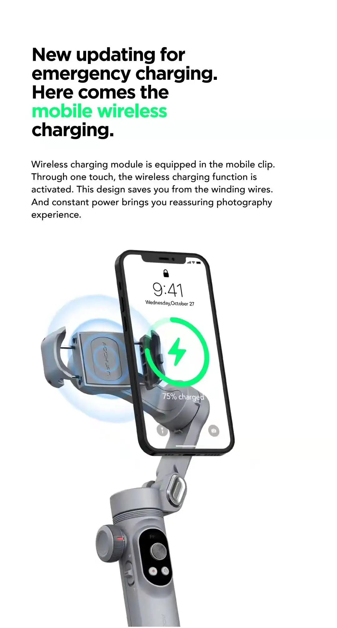 AOCHUAN Smart X Pro Foldable 3-Axis Handheld Smartphone Gimbal with Fill Light & Wireless Charging for iPhone 13 Pro Max Samsung