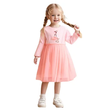 Spring and Autumn New Arrival European American Style Girls' Baby Dresses Cute Cartoon Pattern Long Sleeve Sweet Mesh Skirts