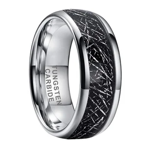 Coolstyle Jewelry 8mm Wholesale Dropshipping Black Meteorite Inlay Tungsten Ring for Men Women Fashion Engagement Wedding Band