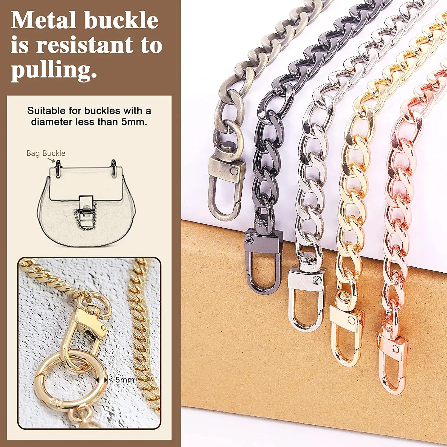 High Quality Custom Rose Gold DIY Bag Accessories Purse Shoulder Strap Metal Chains for Handbag