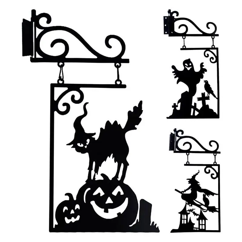 Metal Black Cat Witch Ghost Silhouette Sign Wall