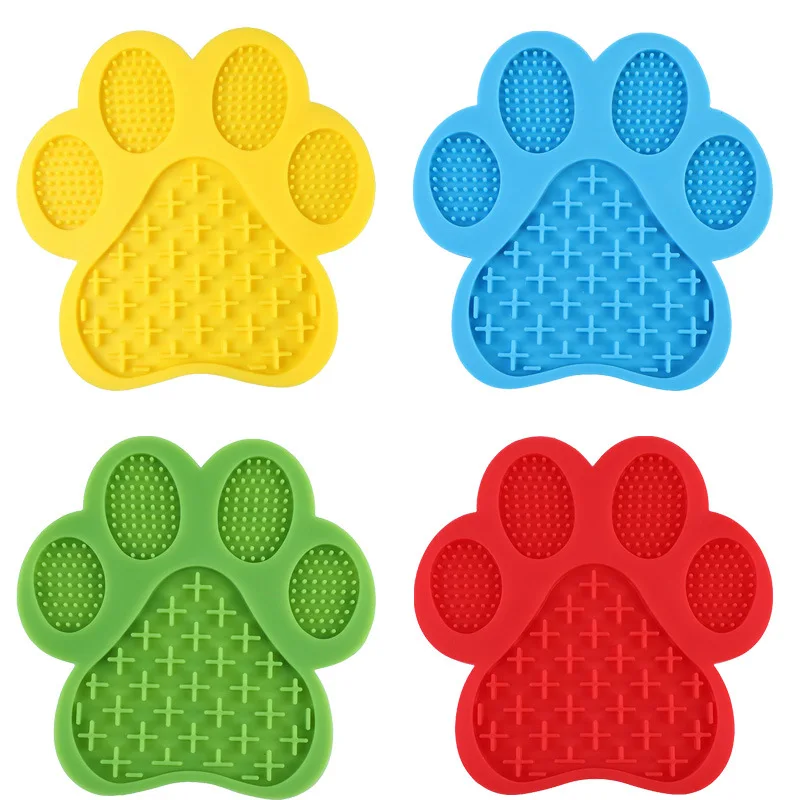 Dog Paw Silicone Pet Licking Pad, Pet Slow Eating Tray, Dog Bath Distraction Silicone Dog Suction Cup Food Holder, Training