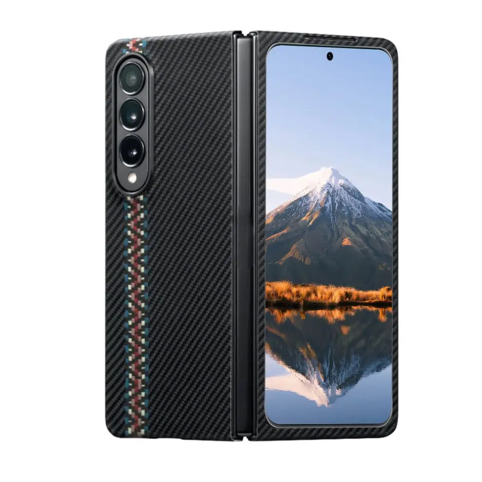 Carbon Fiber Phone Case For Samsung Galaxy Z Fold5 Fold4 Fold3 Fold2 Simple Business Slim Shockproof Cover SJK488 Laudtec