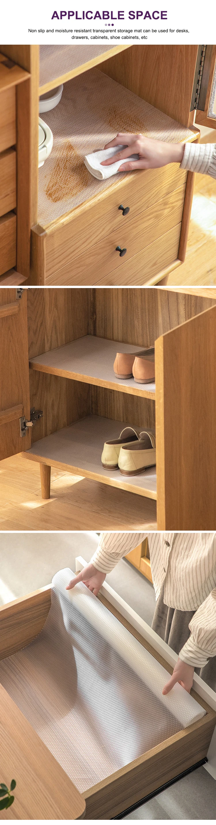 Adhesive Nontoxic Shelf Drawer Liner Eva Antislip Drawer Mat For