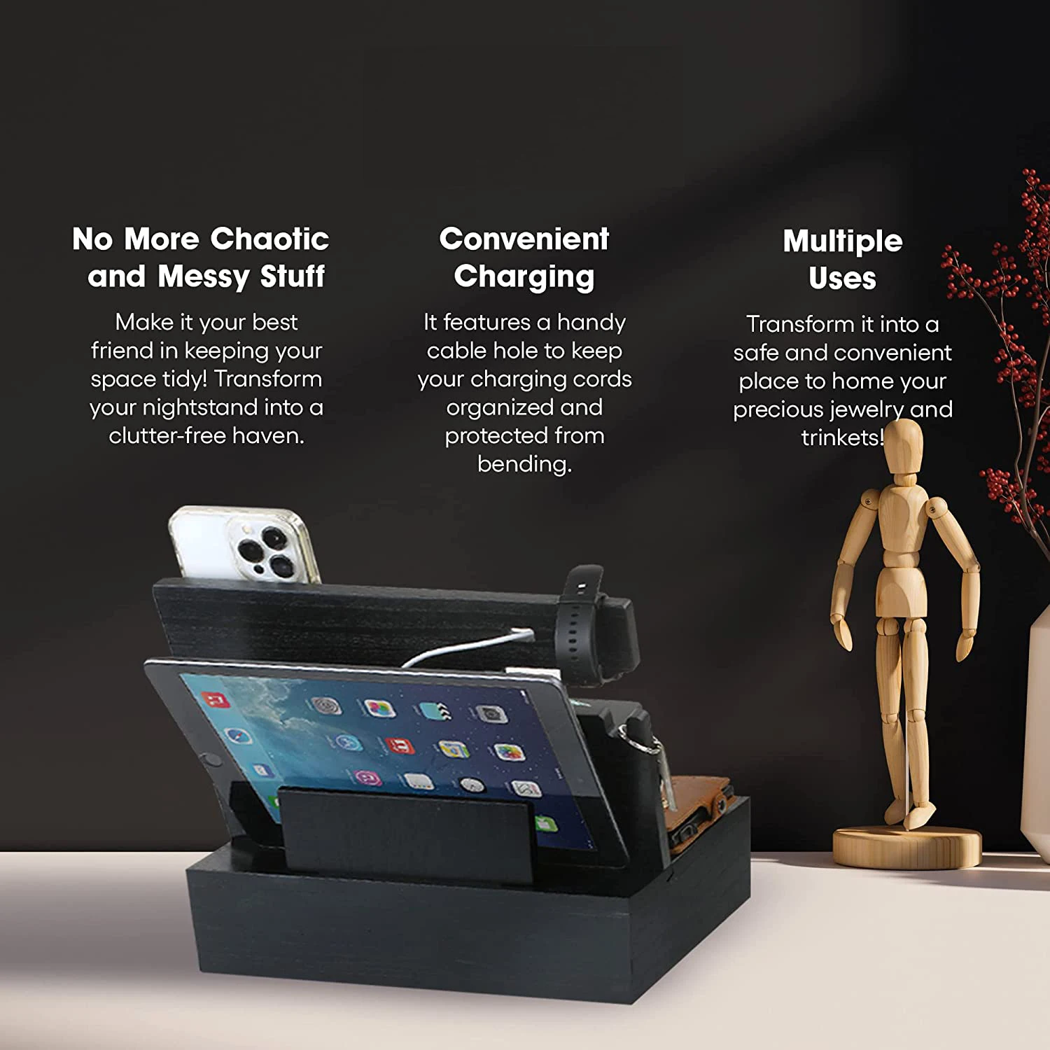 Мужская и женская деревянная док-станция для телефона с ящиком тумбочка органайзер станция зарядки Настольный Органайзер
