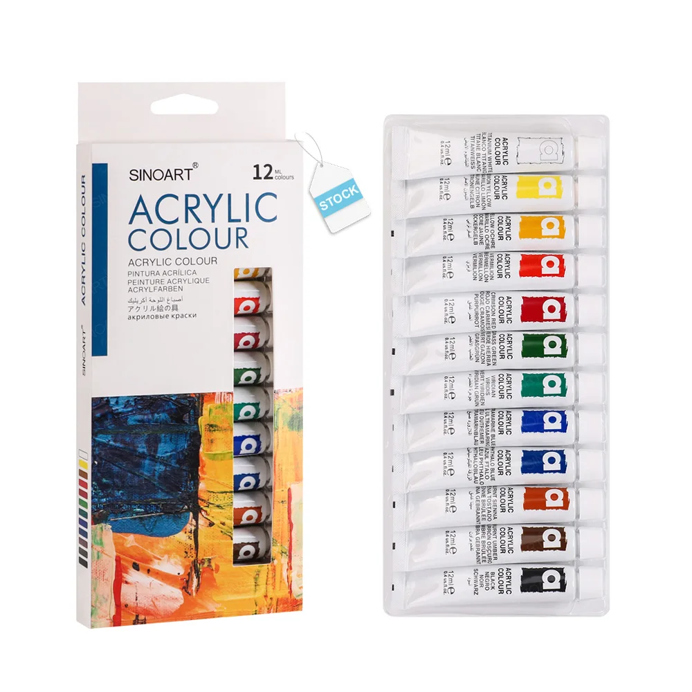 Sinoart 12ml Acrylic Color Paints Tubes 12 Basic Colors Acrylic