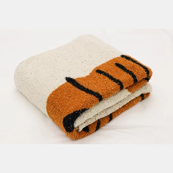 tiger cartoon ultra soft half fleece chunky plush jacquard woven polyester cable knit bed blanket wearable fiesta
