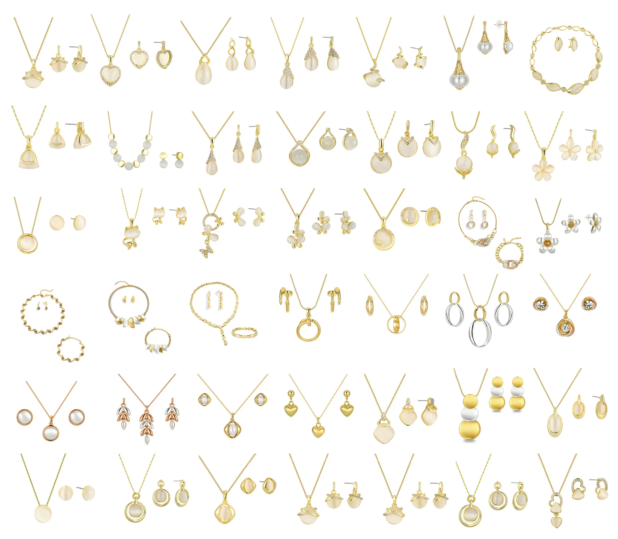 2024 Newest Design 2PCS Gold Zircon Planet Opal Earring Necklace Set Jewelry Set