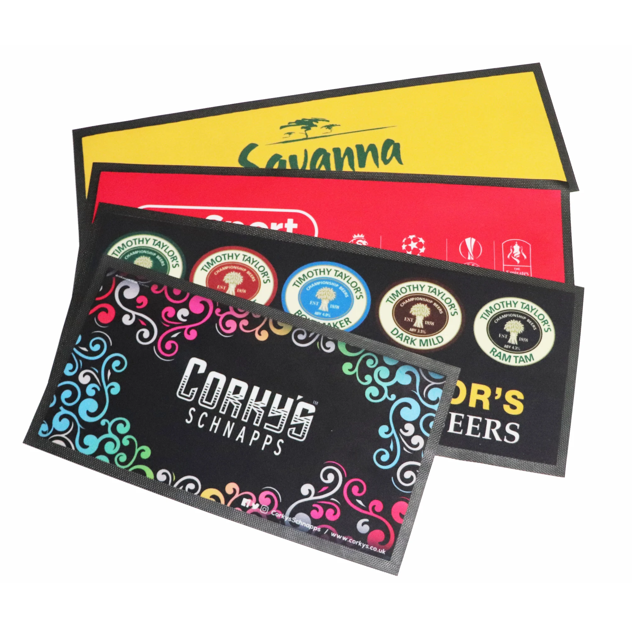 Customized Logo Soft Silicon PVC Rubber Polyester Sublimation Bar Mat and Bar Runner for Beer Vodka Whiskey Gin Promotions