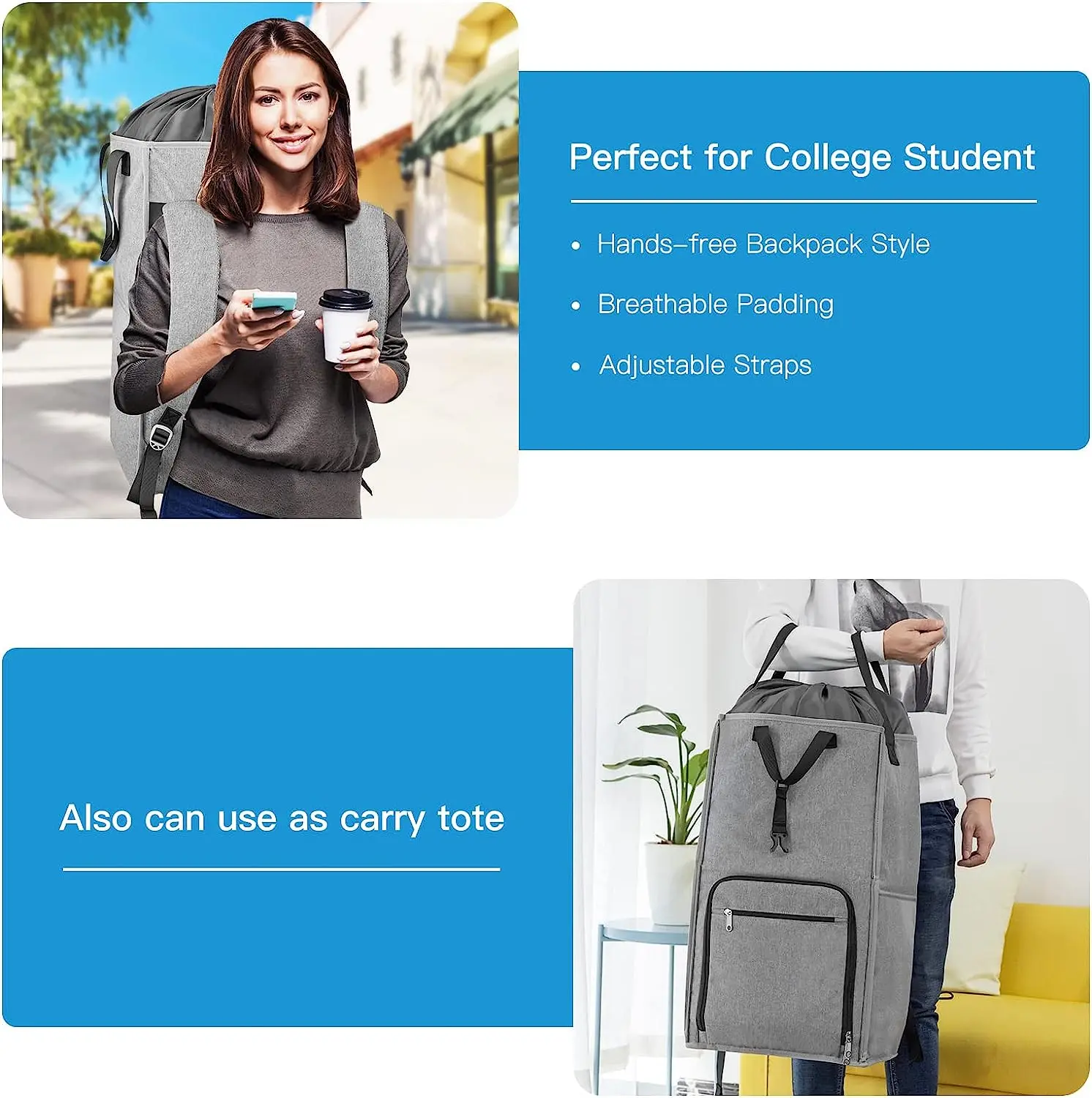 2024 New Design 900D Polyester Fabric Laundry Backpack Bags Collapsible Dirty Clothes Storage Hamper Basket