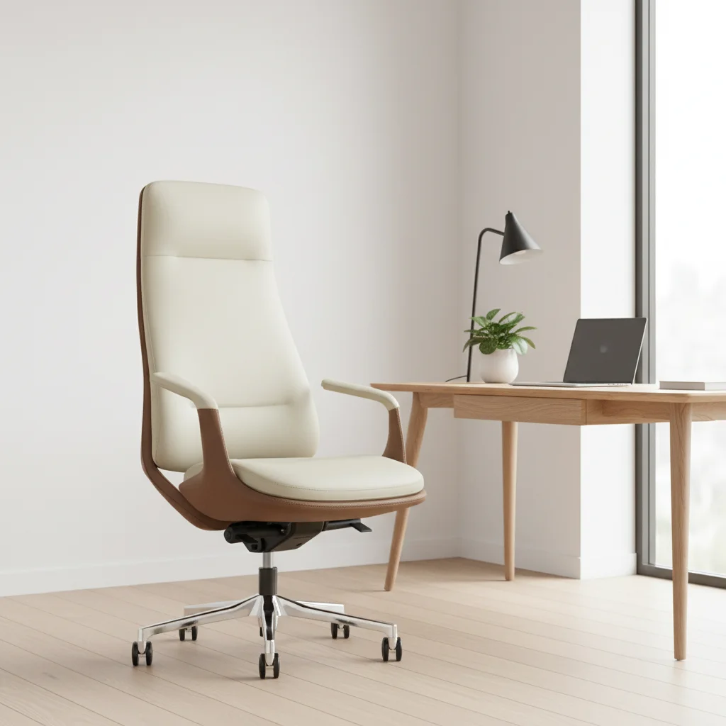 Wood Effect Leather Executive Office Chair Modern Design Ergonomic Swivel Chair with Adjustable Height BIFMA Certified 5