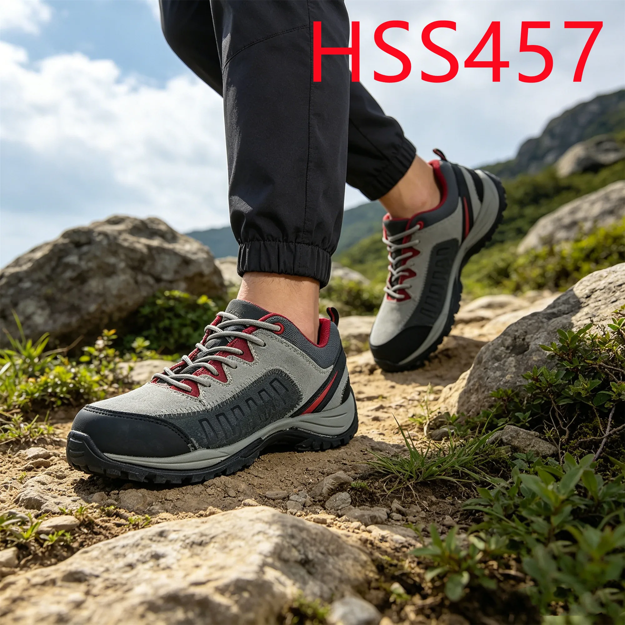 HY,light Industry Anti-puncture Fiberglass Toe Work Shoes Wear Well PU/PU Injection Sole Suede Leather Grey Hiking Boots HSS457