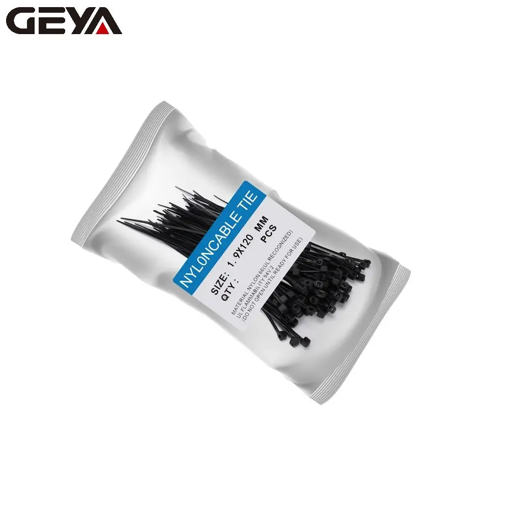 GEYA пластиковый PA66 нейлоновый стягивающийся кабельный хомут для промышленного применения черный кабельный хомут