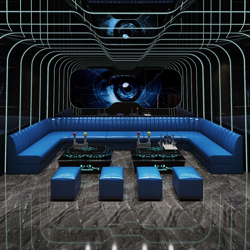 Factory Price L Shape U Shape Leather Sectional Sofa Lounge Sofa for bar Lobby Lounge Sofa Set Night Led Club Furniture Sets