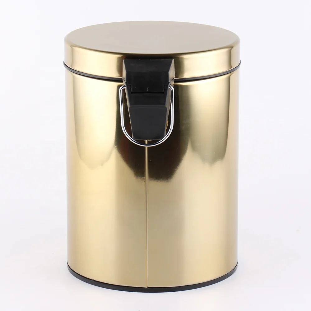 
 Stainless Steel  Trash Can With Lid on  Golden Painting  Waste Garbage Bin Foot Pedal Waste Bin Compactor  