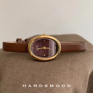 New Elliptical Diamond Encrusted Women Watch Personalized Exquisite Fashion Genuine Leather Women's Watch Niche Temperament