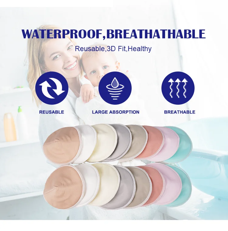 Washable Breast Pads Leak Proof Organic Bamboo Contoured Reusable