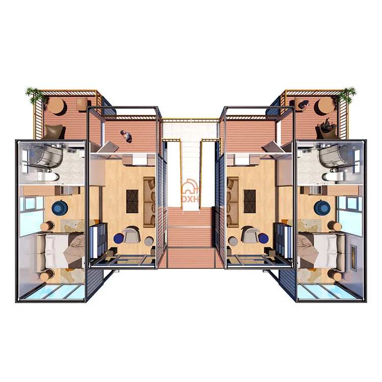 Factory Eps Sandwich Panel Prefab Modular Shipping Container Home Modern 2 Story Shipping Container House Villa with Sloped Roof