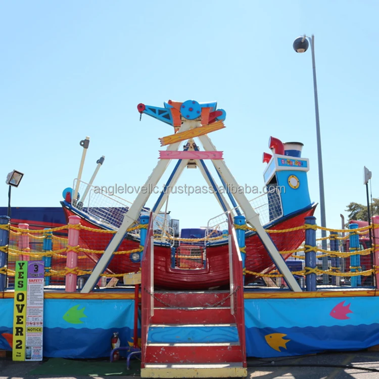 Children's Mini Pirate Ship Rotating Ride for Outdoor Theme Parks Durable Metal and Fiberglass Construction