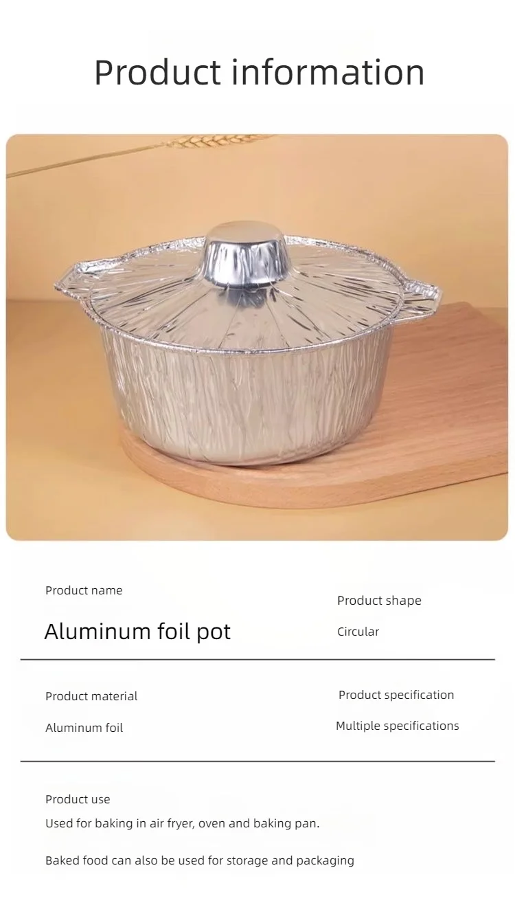 2500ml Disposable Cooking Pot Biodegradable Silver Round Foil Container