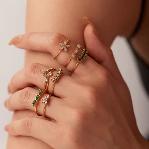 Ilona Dainty 18k Gold Plated Stainless Steel Adjustable Ring Opening Flower Cubic Zirconia Rings