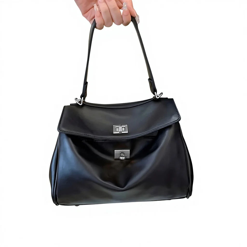 with Gift Box First Layer Calfskin Genuine Leather Rodeo Soft Stitching Seam Tote Shoulder Bag Large Capacity Locking Buckle
