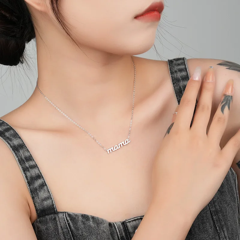 Daidan Mama Necklace 925 Sterling Silver Zircon Name Necklace Zircon Name  Mother 18K Gold Plated Necklace