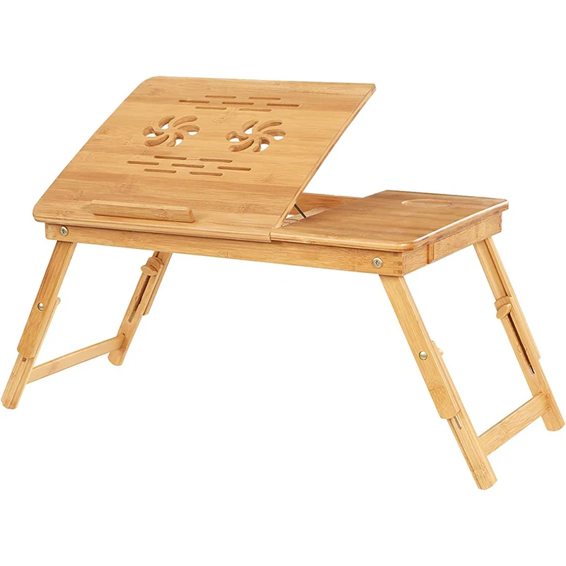 Multi Function Portable Computer Desk Breakfast Serving Bed Tray Ajustable Bamboo Folding Laptop Table