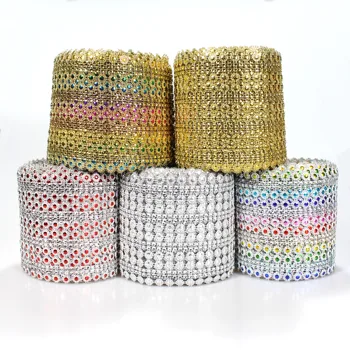8+8 rows of plum shape Diamond Mesh Wrap Roll Faux Rhinestone Crystal For wedding decoration Mesh Ribbon Roll
