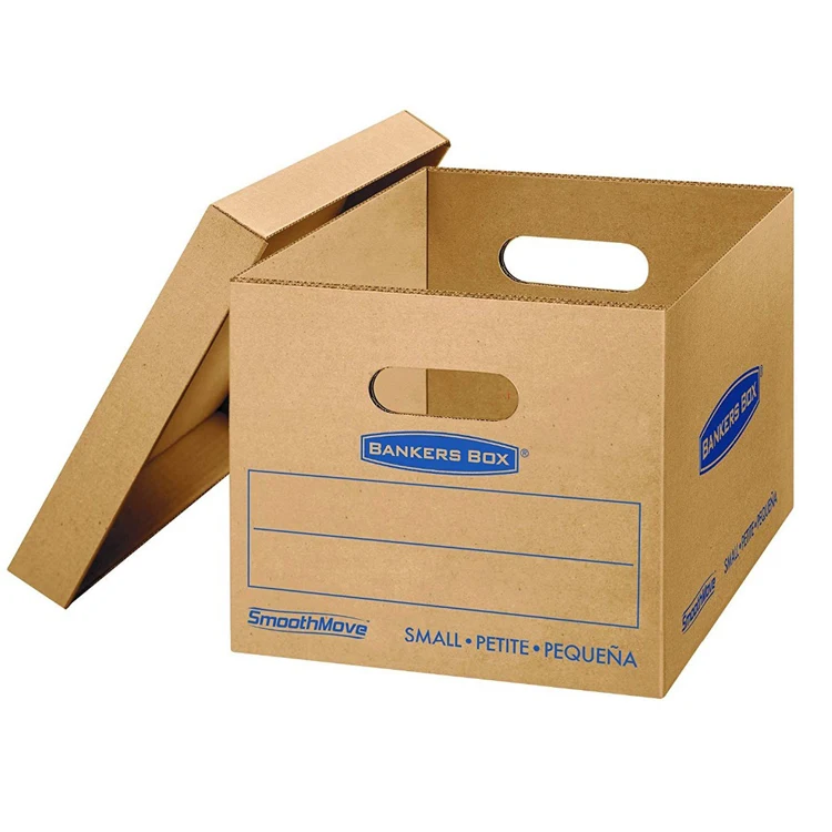 Custom File Bankers Storage Box With Lid and Handles Corrugated Cardboard Paper Carton Packaging Box