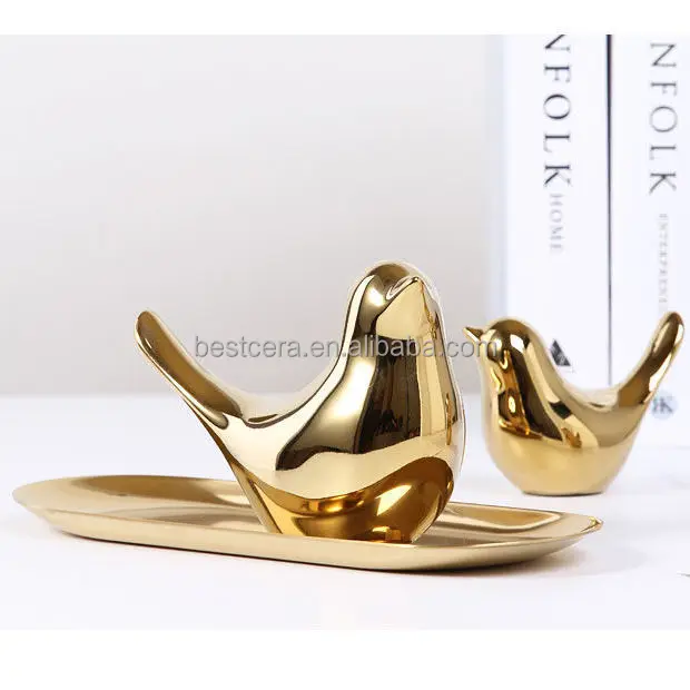 Nordic creative bookshelf ornaments ceramic golden bird statue home decoration living room decor pieces