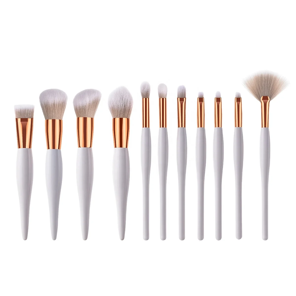 MOQ 20 Sets Custom Own Brand LOGO White Champagne Handle Face Beauty Eye Shadow Brush Foundation Bru